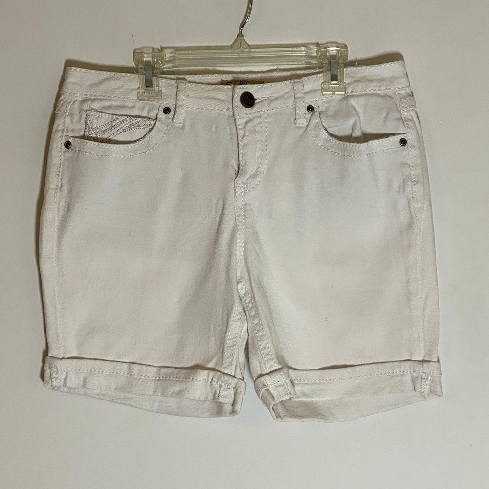 Earl‎ Jean Shorts Womens 10P White Denim Cuffed Embroidered Pockets Stretch